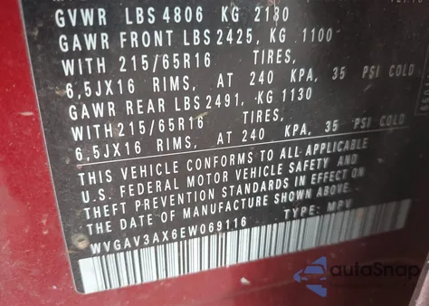 2014 Volkswagen Tiguan S from USA, damaged, VIN WVGAV3AX6EW069116